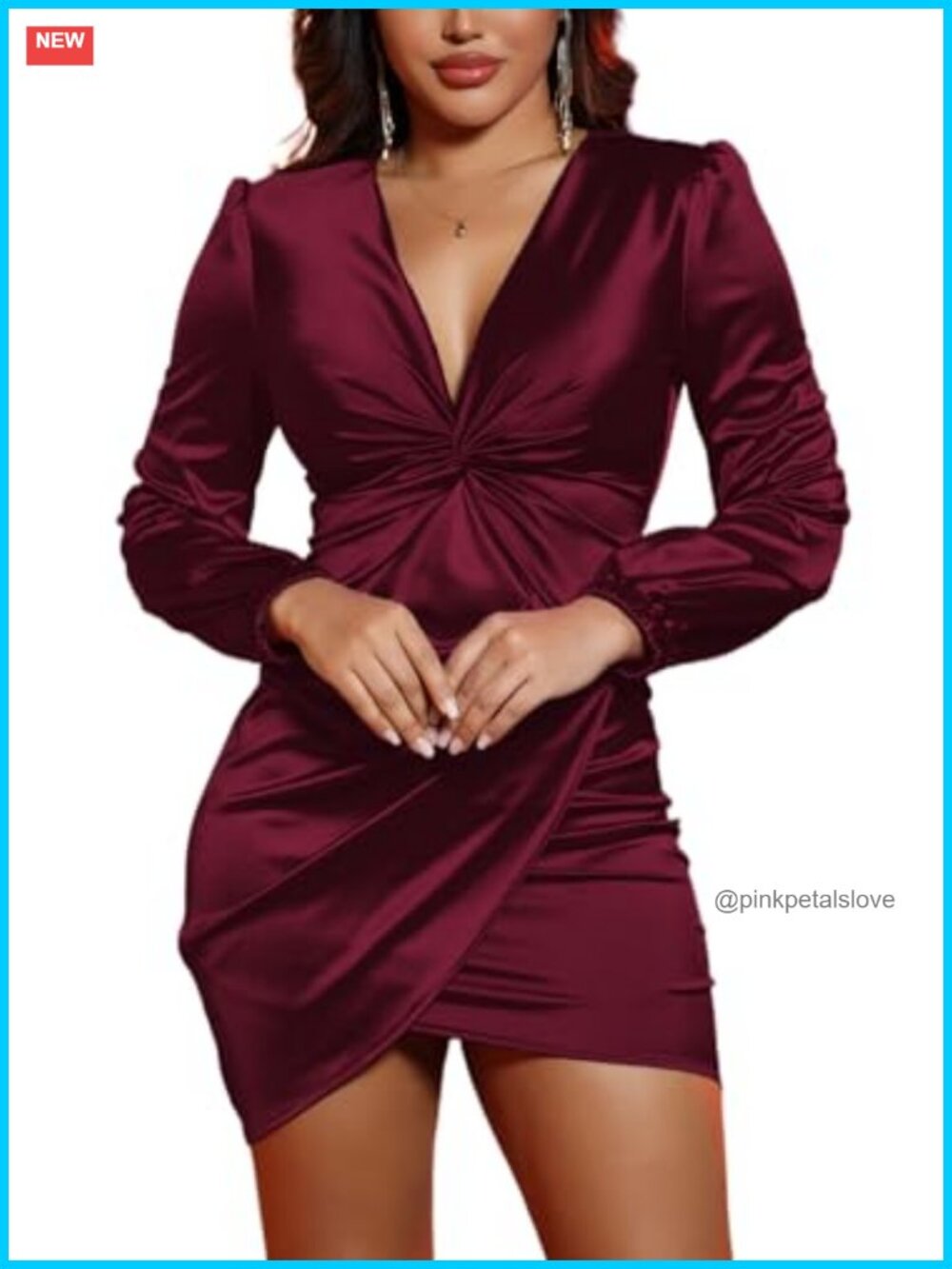 Womens Ruched Bodycon Midi Dress V-Neck Zipper Cocktail Party Wedding Guest